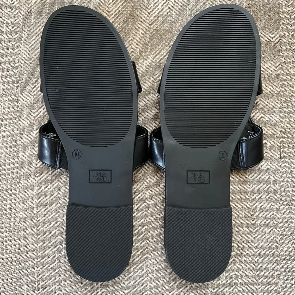 Time and Tru H Strap Flat Sandal Black Size 10 - Picture 4 of 4